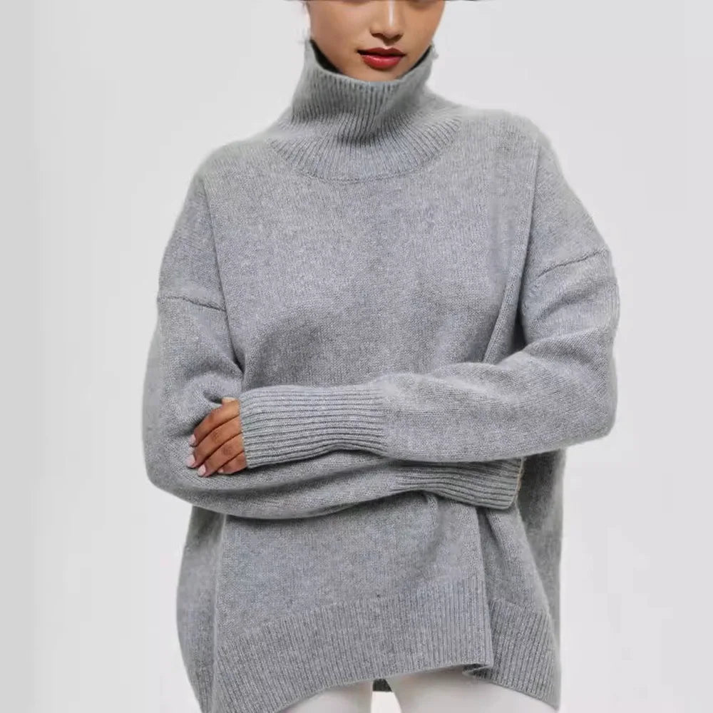 Women's Loose Turtleneck Long Sleeve Sweater Casual Knit Layer