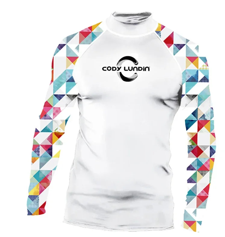 Graphic Long Sleeve Crew Neck Rash Guard Swim Top