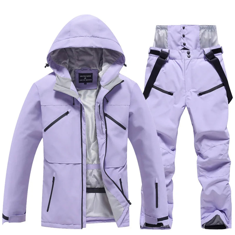Hooded Ski Jacket and Pants Clothing Set with Style Options