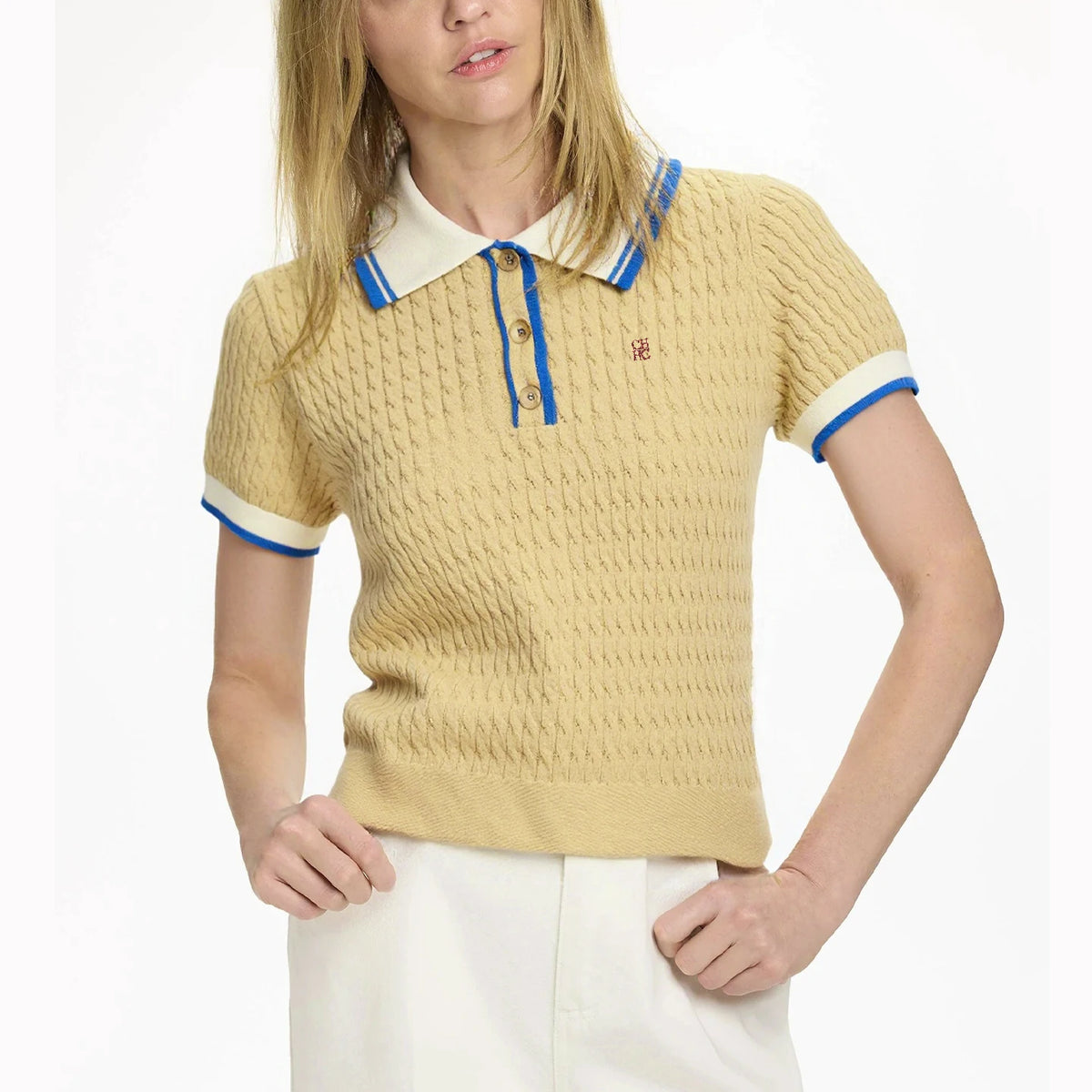 Women's Contrast Trim Short Sleeve Knit Polo Shirt