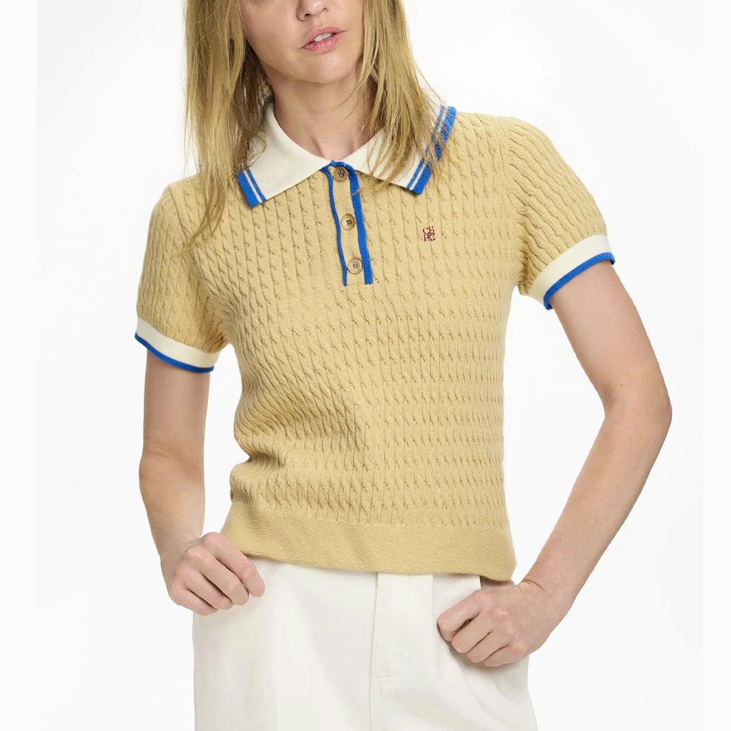 Women's Contrast Trim Short Sleeve Knit Polo Shirt