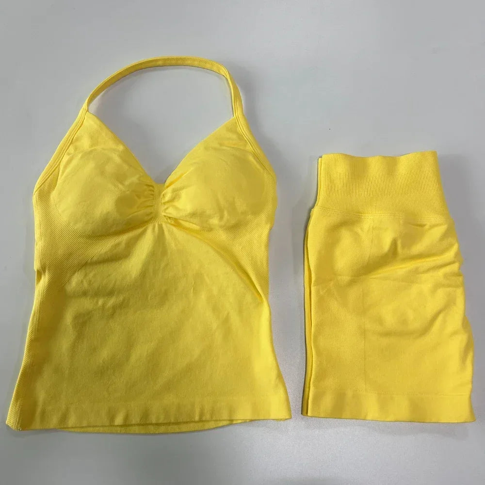 Women's Halter Tank And Shorts Yoga Set For Workout Outfits
