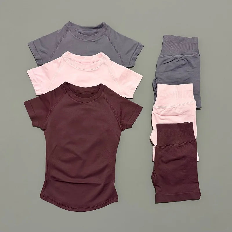 Women's Short-Sleeve Top and Shorts Yoga Set