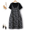 Summer New Fake Two Piece Printed Chiffon Mid Length Short Sleeve Party Female Dress 4XL