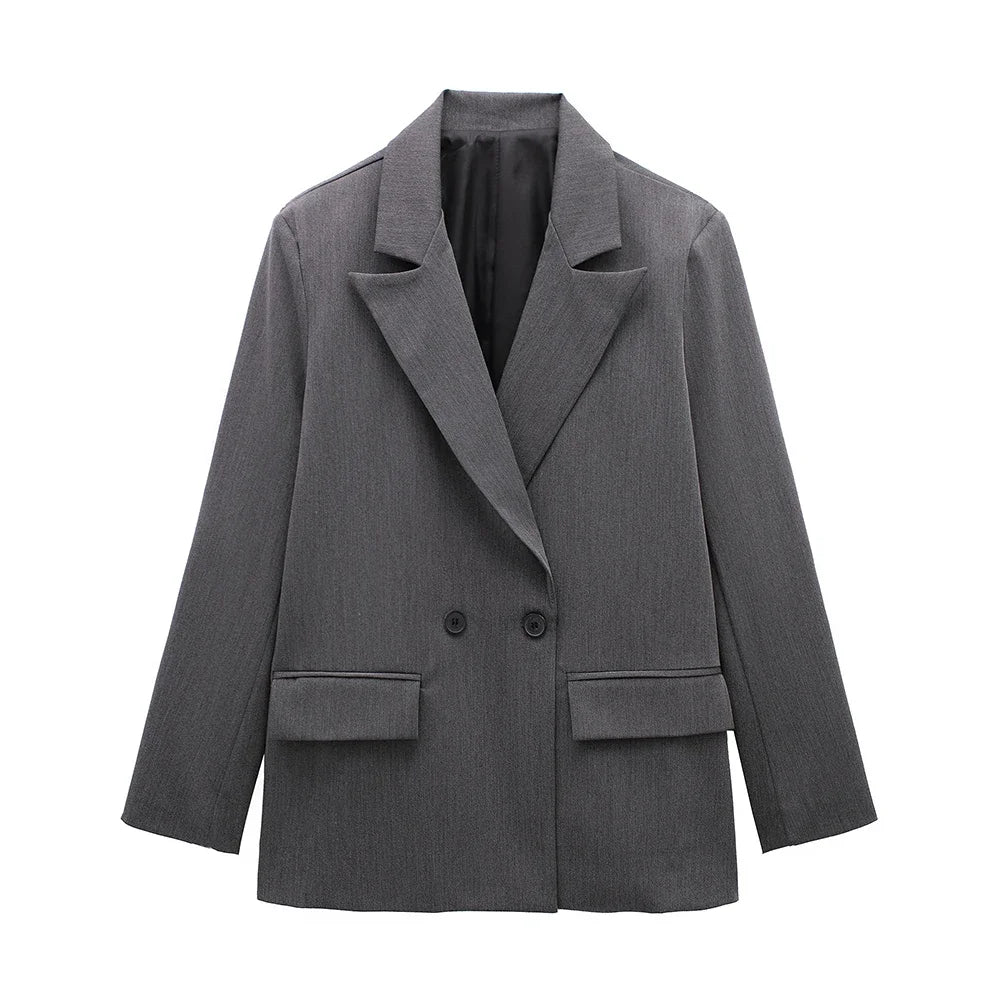 Women's Double Breasted Notched Lapel Blazer for Layered Outfits