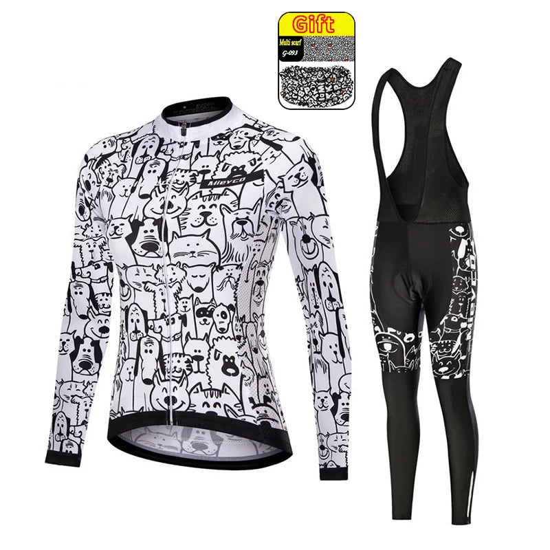 Women Long Sleeve Cycling Jersey Set MTB Bike Pants Kit Breathable Sportswear