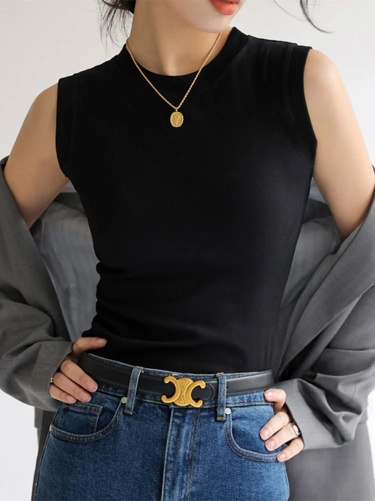 Women's Solid Tank Top with Round Neckline and a Sleeveless Design