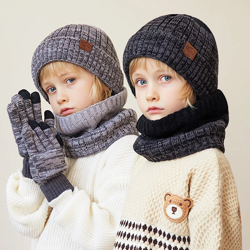 Kids' Knitted Hat Scarf and Gloves Set with Two or Three-Piece Options
