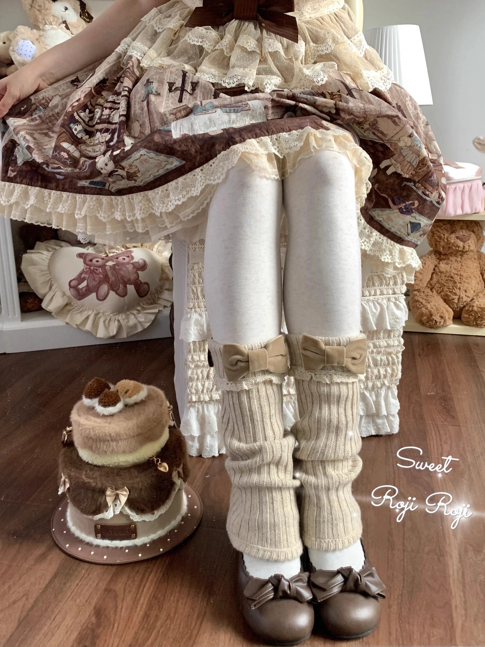 Ribbed Leg Warmers with Decorative Lace and Bow Trim