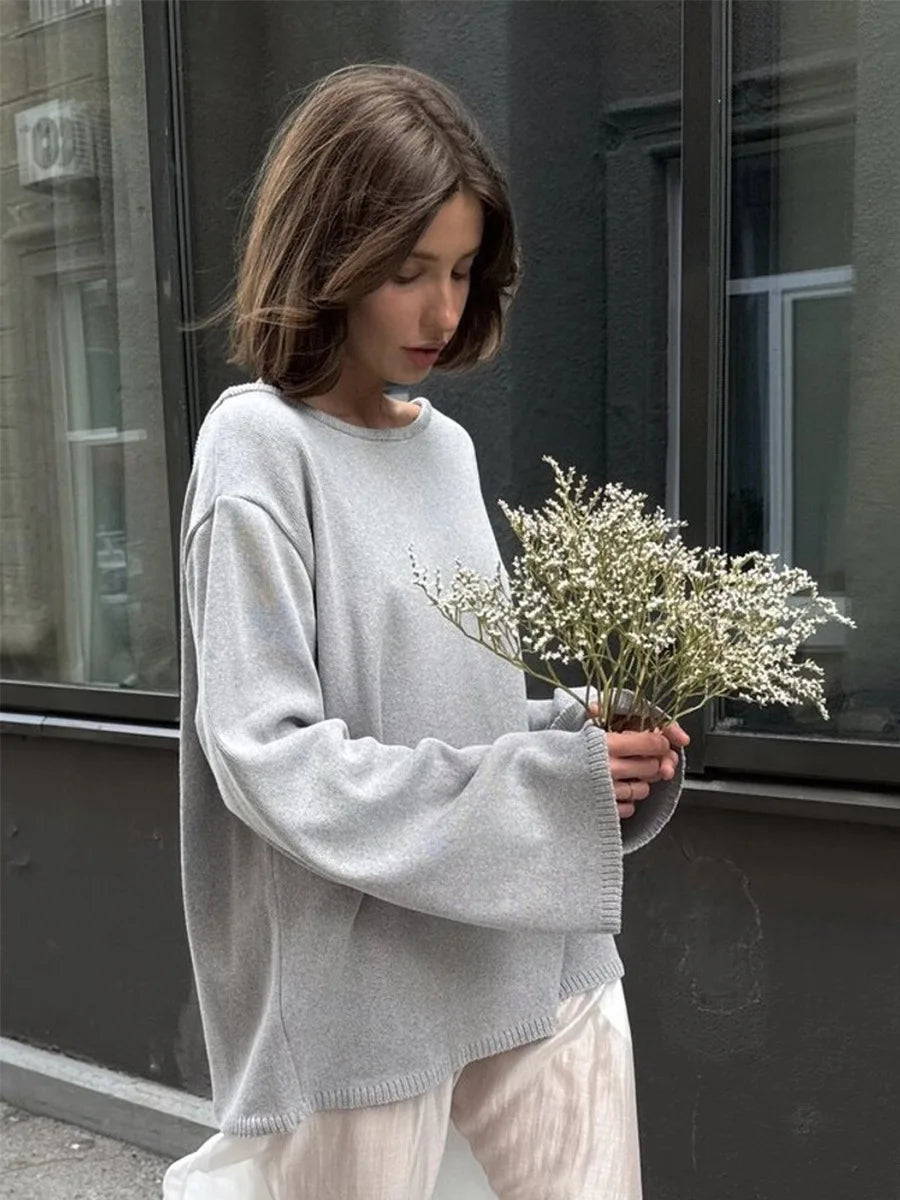 Women's Open Back Strap Batwing Sleeve Sweater Casual Knit Layer