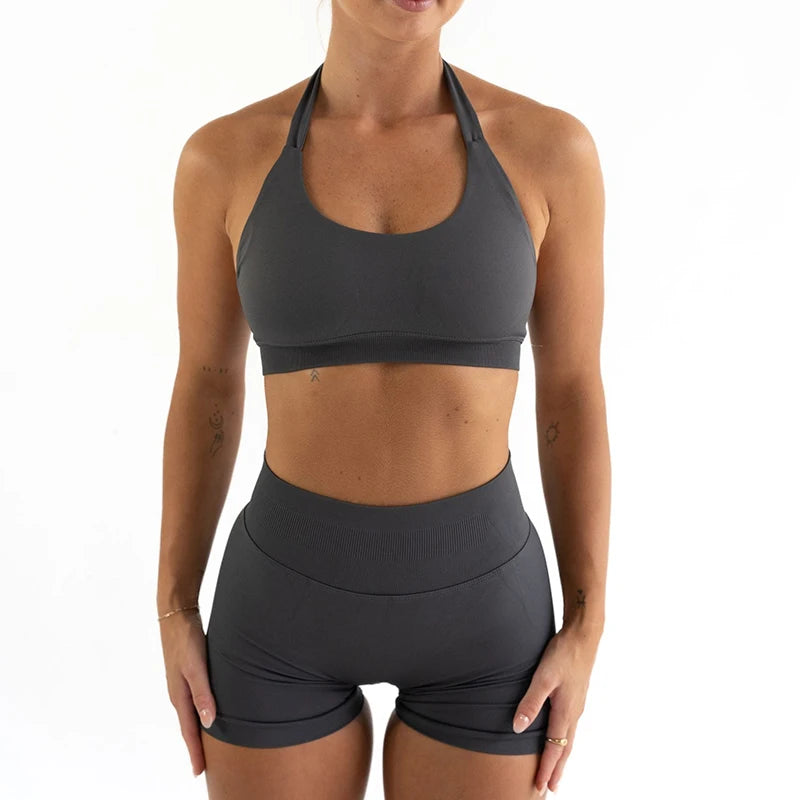 Women's Halter Bra And Shorts Yoga Set For Workout Outfits