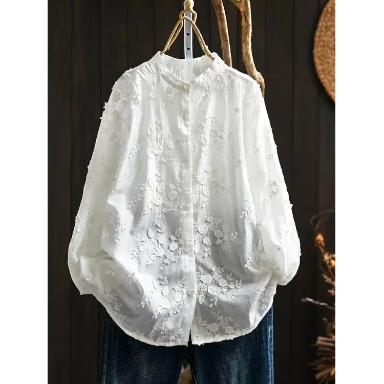 Women's Floral Stand Collar Shirt