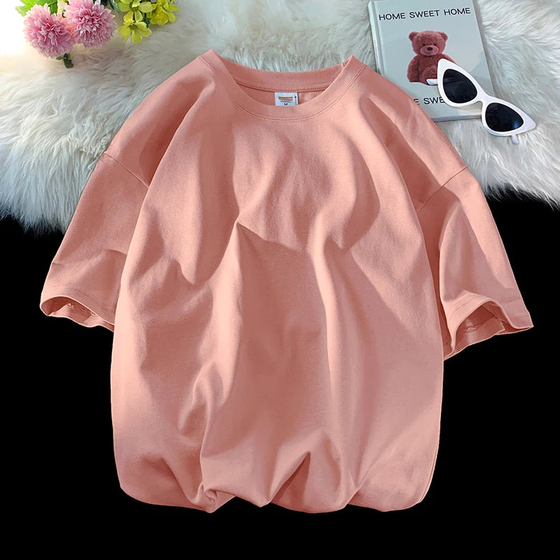 Solid Crew Neck Short Sleeve Loose Casual T Shirt