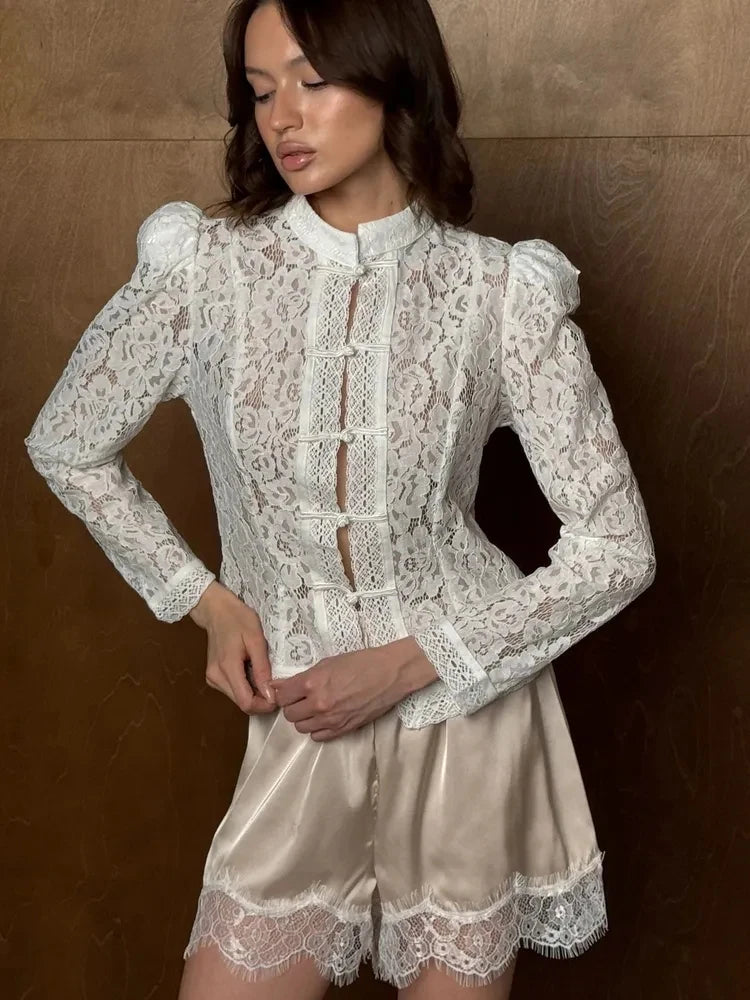 Women's Lace Detail Long Sleeve Blouse