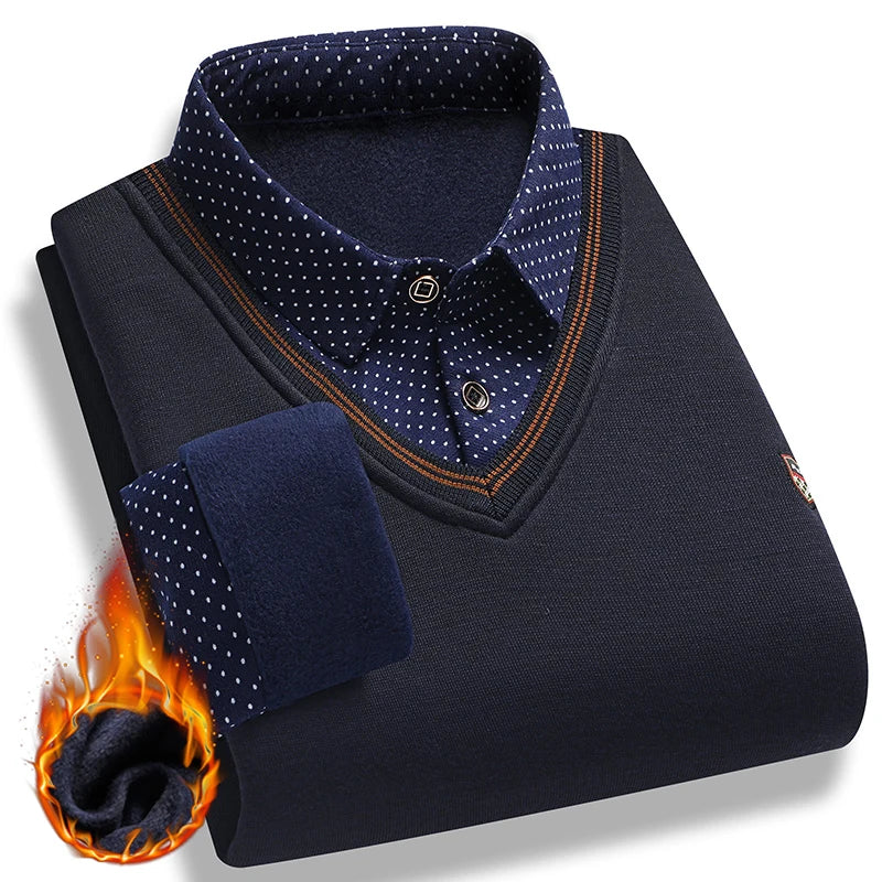 Men's Layered Look Collared Long Sleeve Knit Sweater