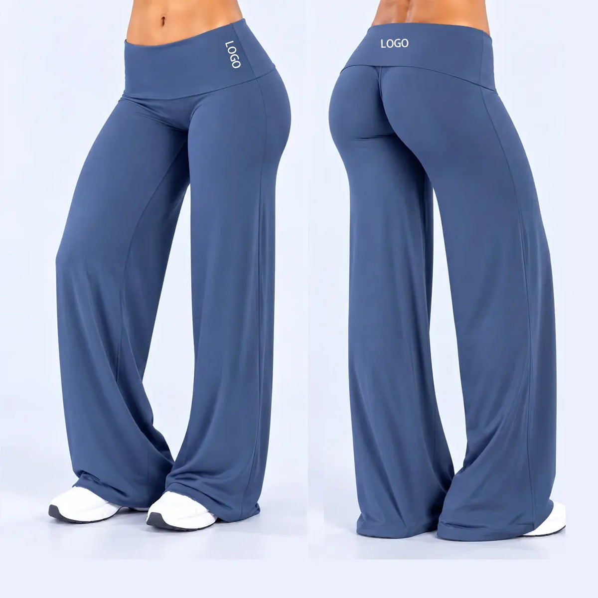 Women's Fold Over Waist Polyester Blend Wide Leg Pants for Casual Activewear