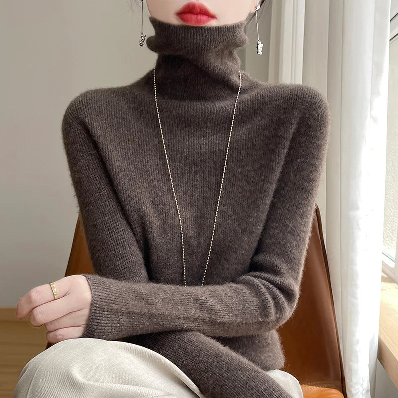 Women's Roll Neck Long Sleeve Sweater Casual Knit Layer