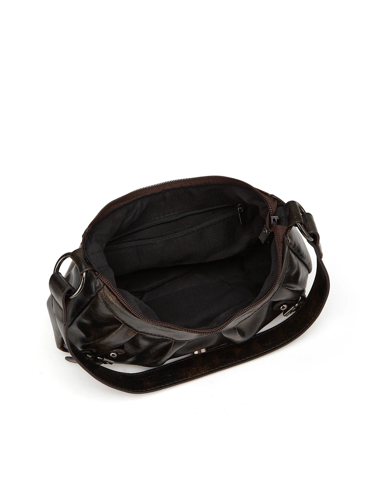 Retro Pleated Shoulder Handbag with Decorative Rivet Details