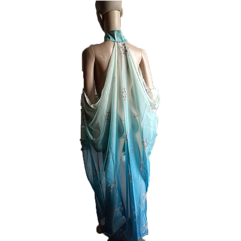Neck Tie Sheer Long Cape for Layering over Outfits