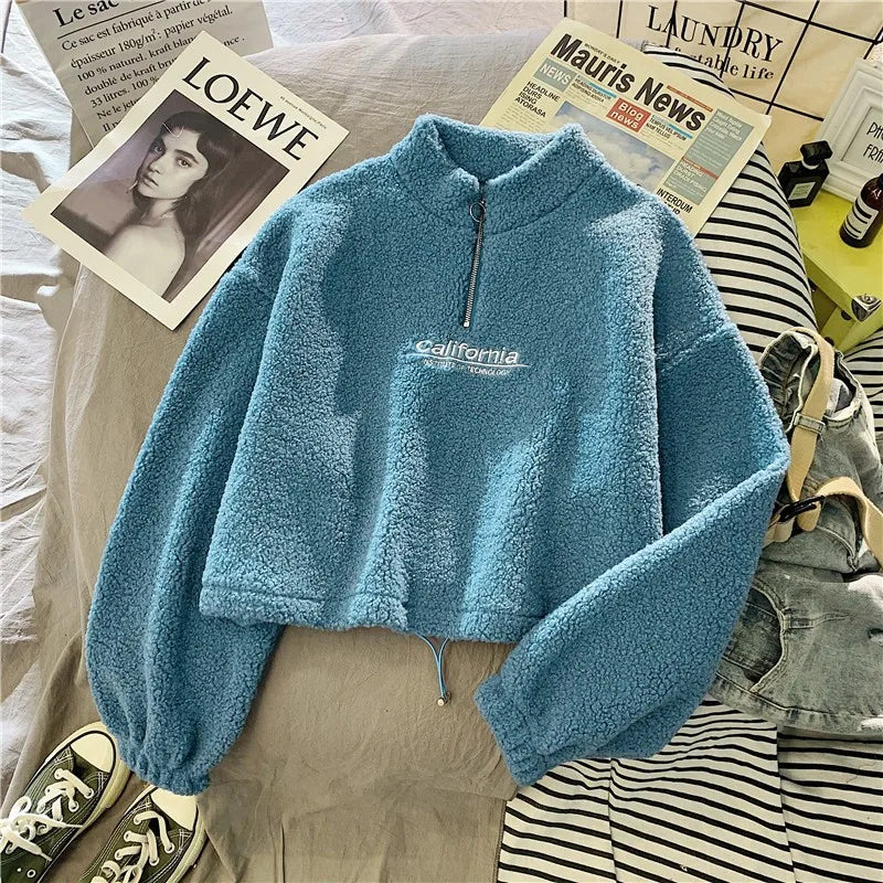Stand Collar Half Zip Long Sleeve Casual Pullover Sweatshirt