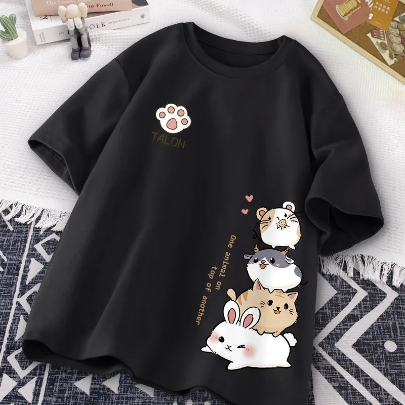 Women's Cartoon Hamster Short-Sleeve Loose T-Shirt