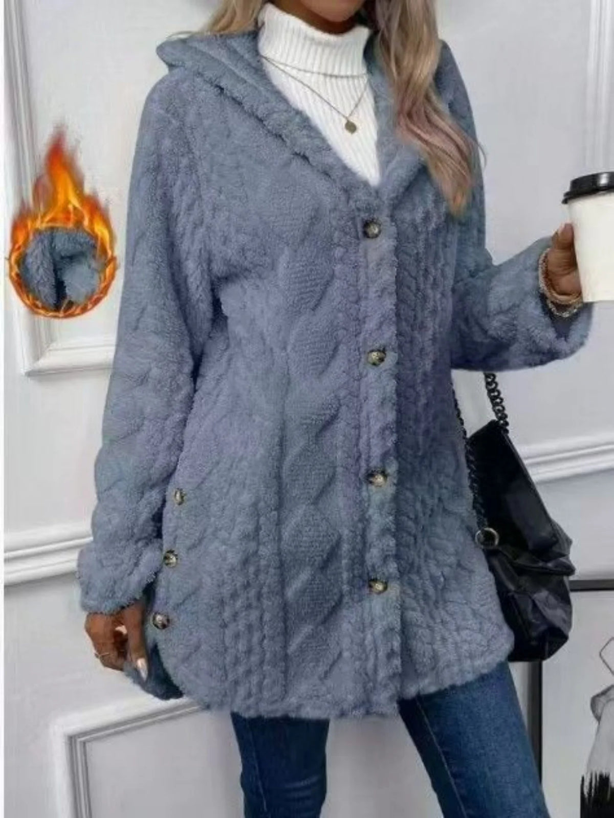 Women's Long Hooded Button Front Cardigan Casual Knit Layer