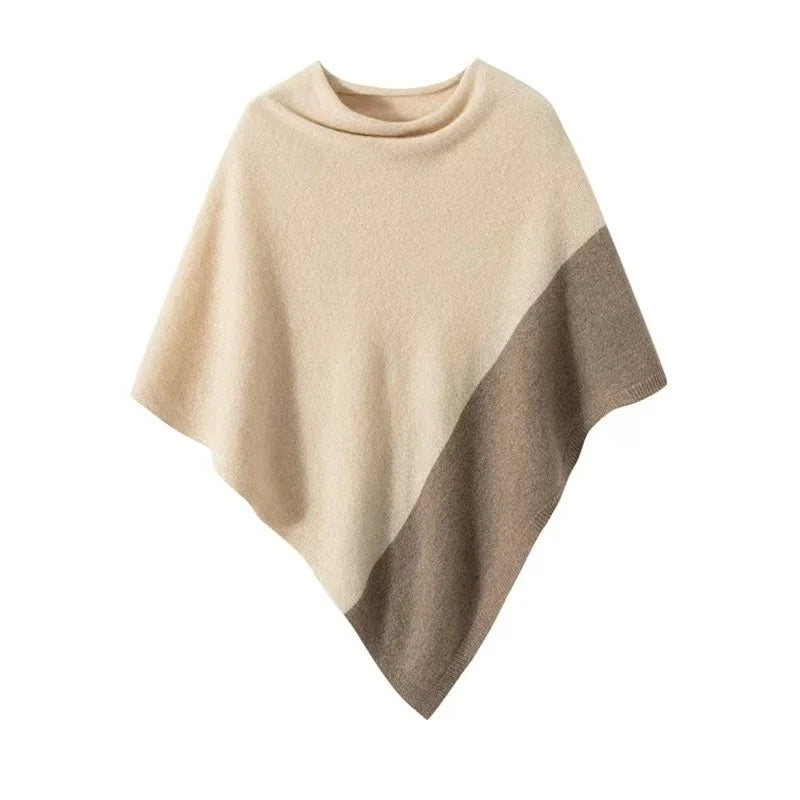 Asymmetric Block Colour Poncho for Layering over Outfits