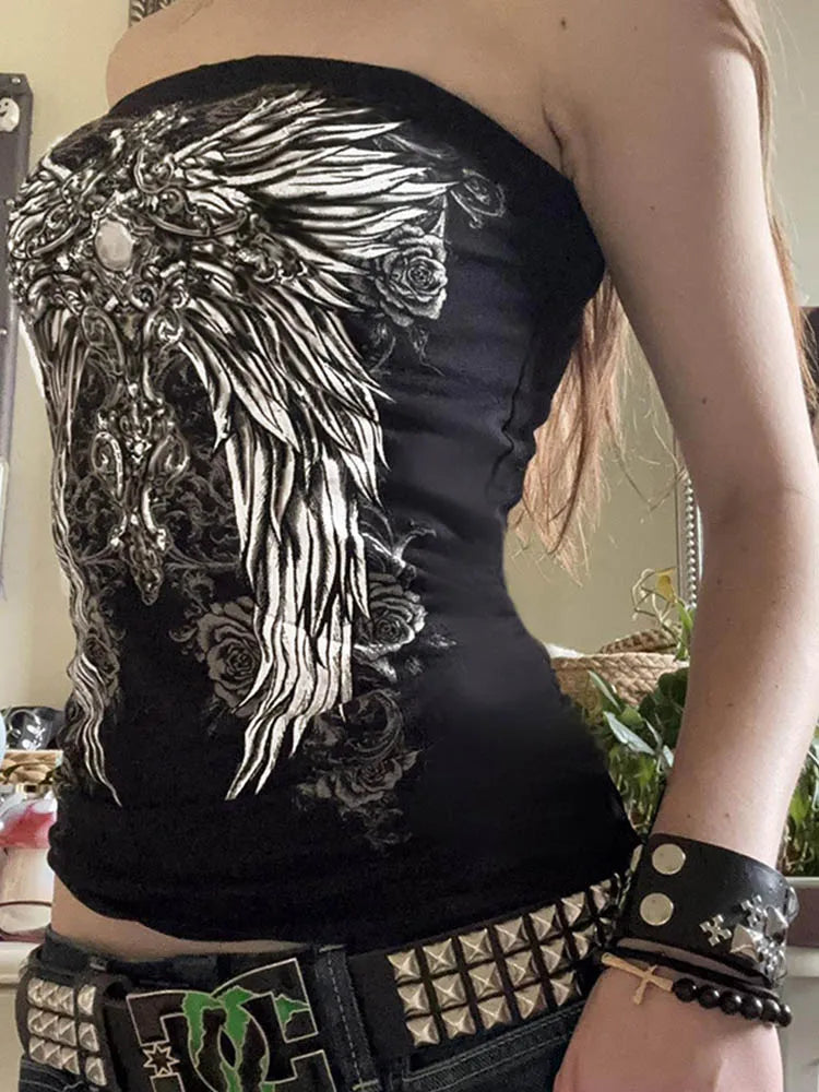 Women's Wing Graphic Polyester Blend Tube Top with Strapless Fitted Shape