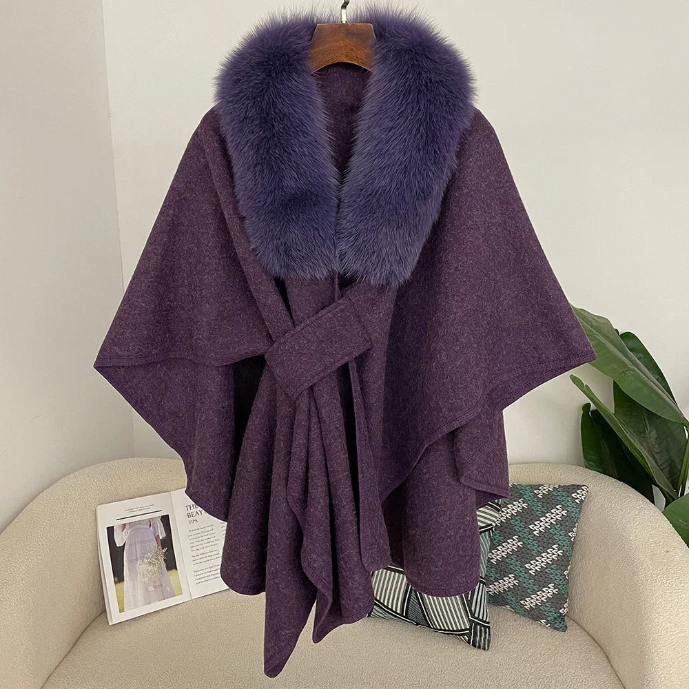 Plush Collar Tie Front Cape for Layering over Outfits