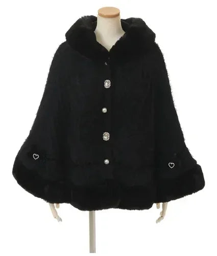 Hooded Bow Trim Cape for Layering over Outfits