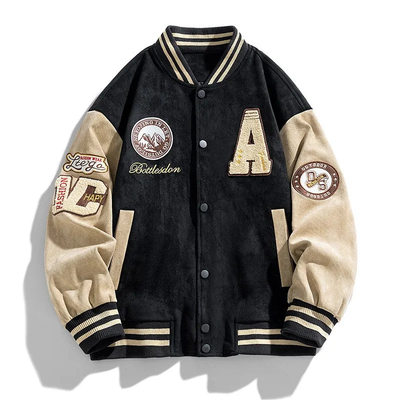 Graphic Long Sleeve Button Front Casual Varsity Style Jacket