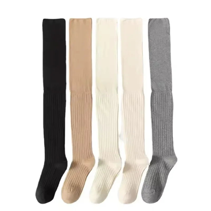 Solid Ribbed Long Socks with Over Knee Styling