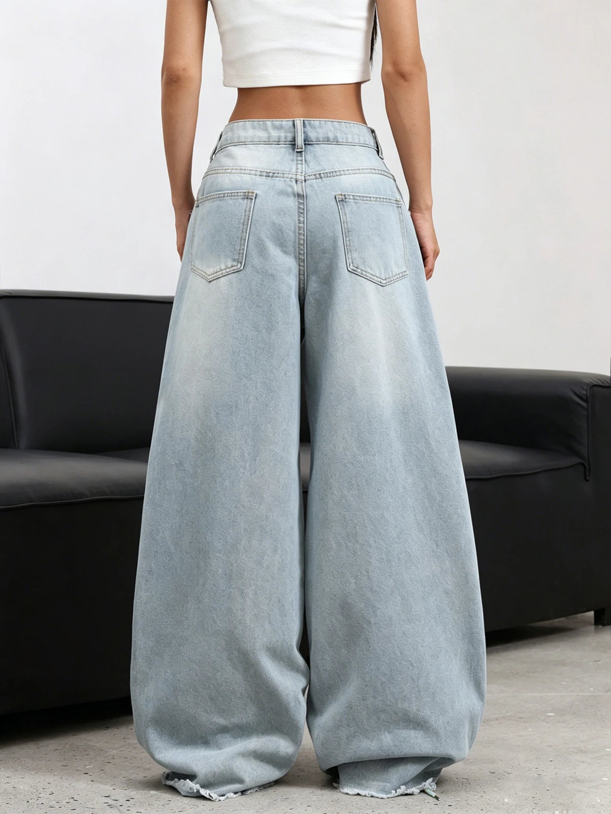 Women's Floral Embroidered Wide Leg Denim Jeans For Everyday Outfits