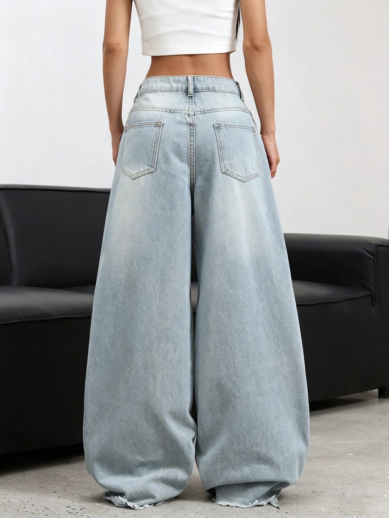 Women's Floral Embroidered Wide Leg Denim Jeans For Everyday Outfits