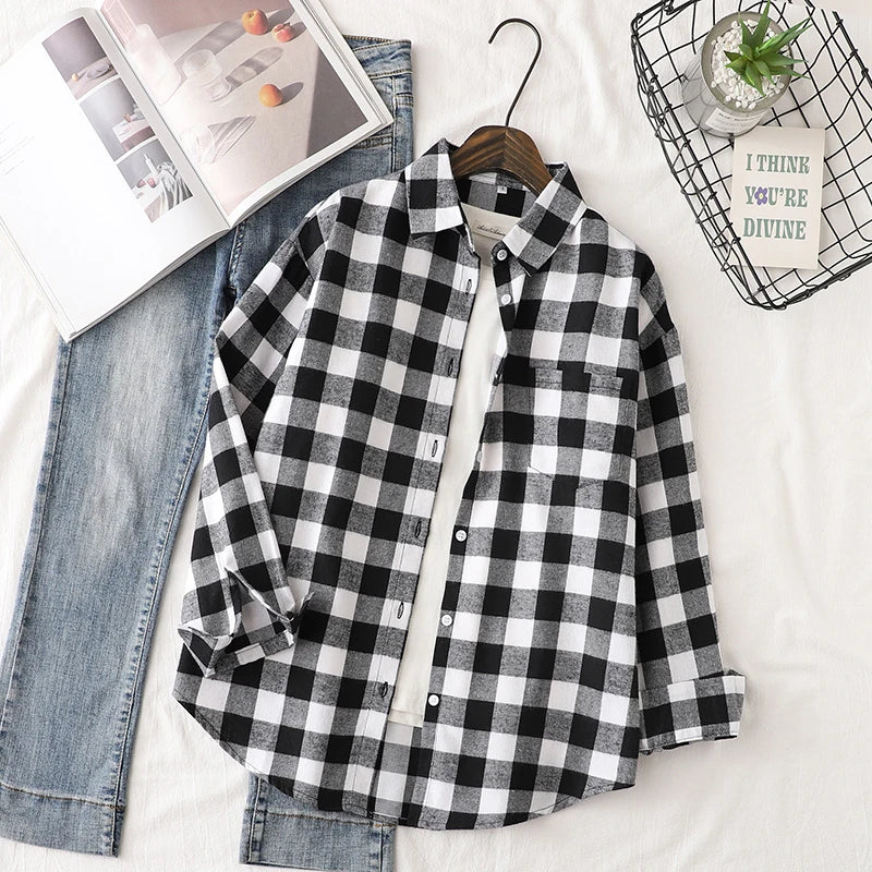 Women's Checked Collared Long Sleeve Shirt