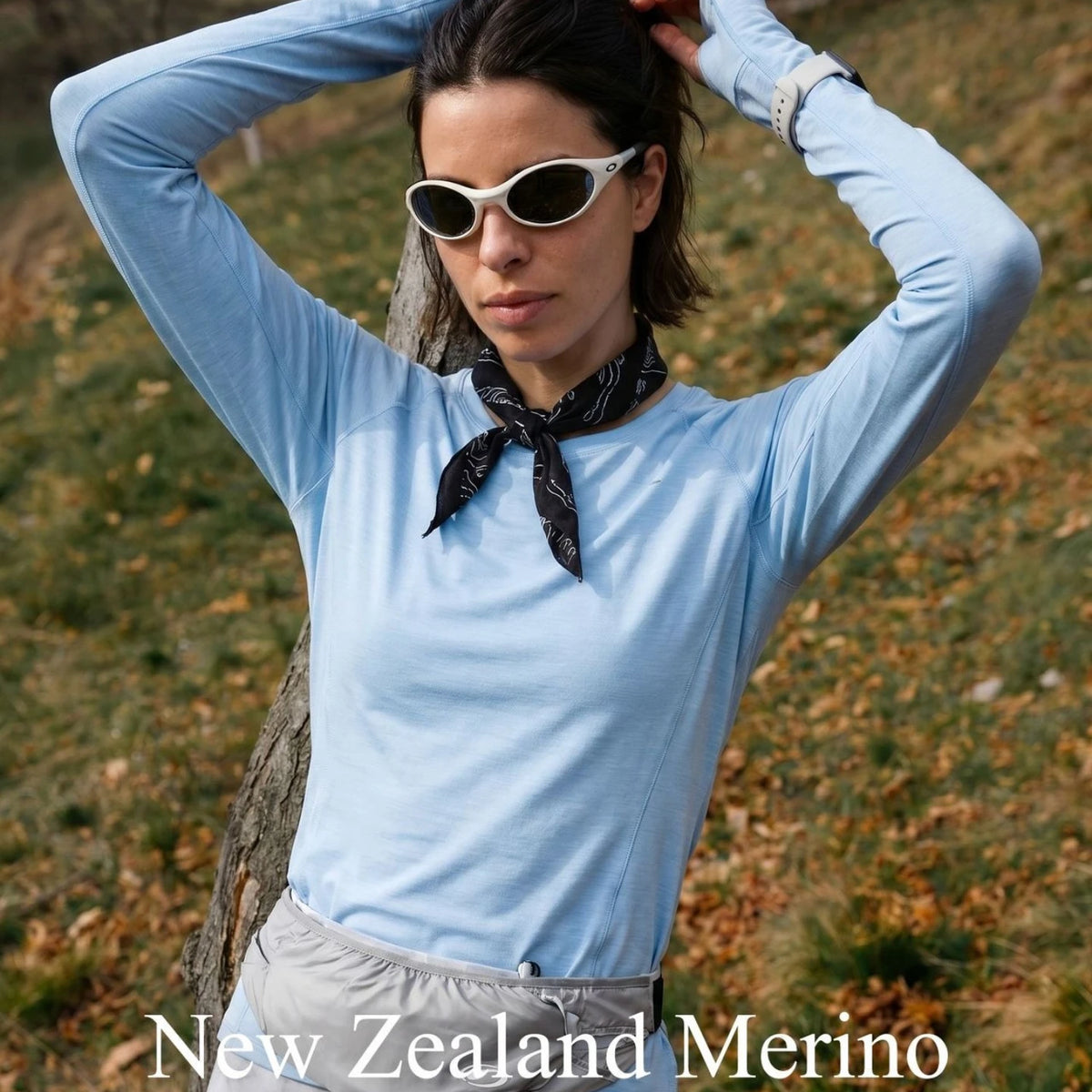 Crew Neck Long Sleeve Wool Blend Hiking Base Layer Shirt