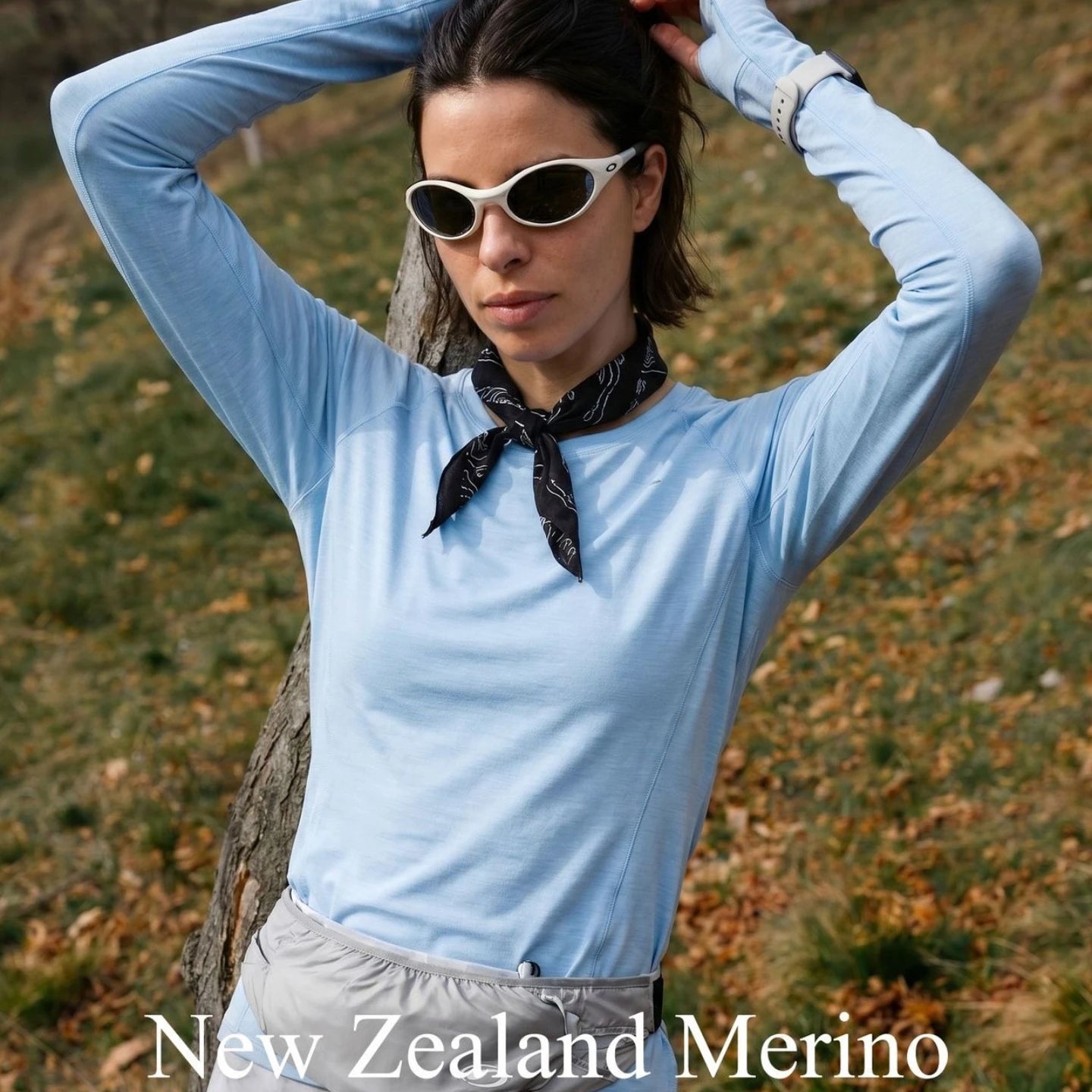 Crew Neck Long Sleeve Wool Blend Hiking Base Layer Shirt