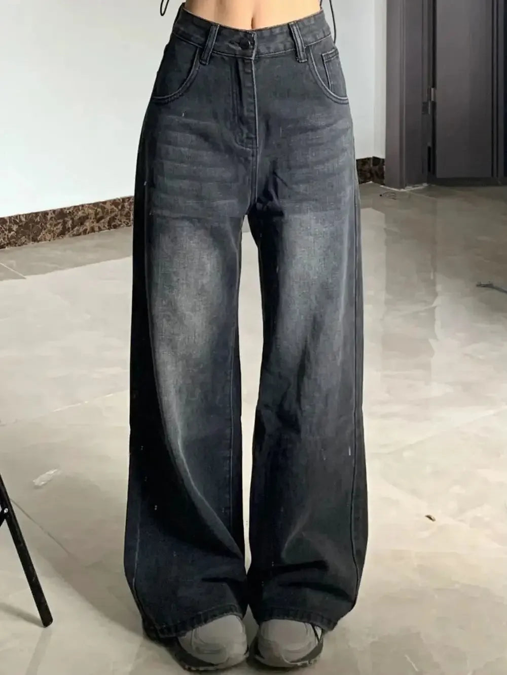 Women's Black Wide Flared Leg Denim Jeans For Everyday Outfits