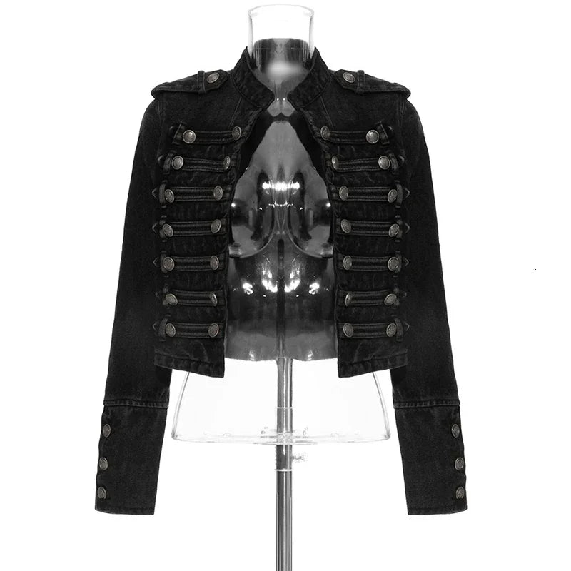 Women's Distressed Denim Button-Front Jacket