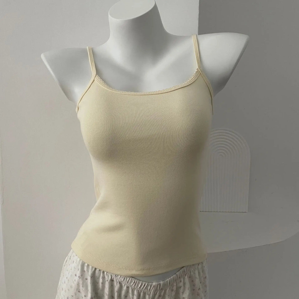 Women's Lace Trim Cotton Blend Camisole with Bow and Mixed Pattern Options