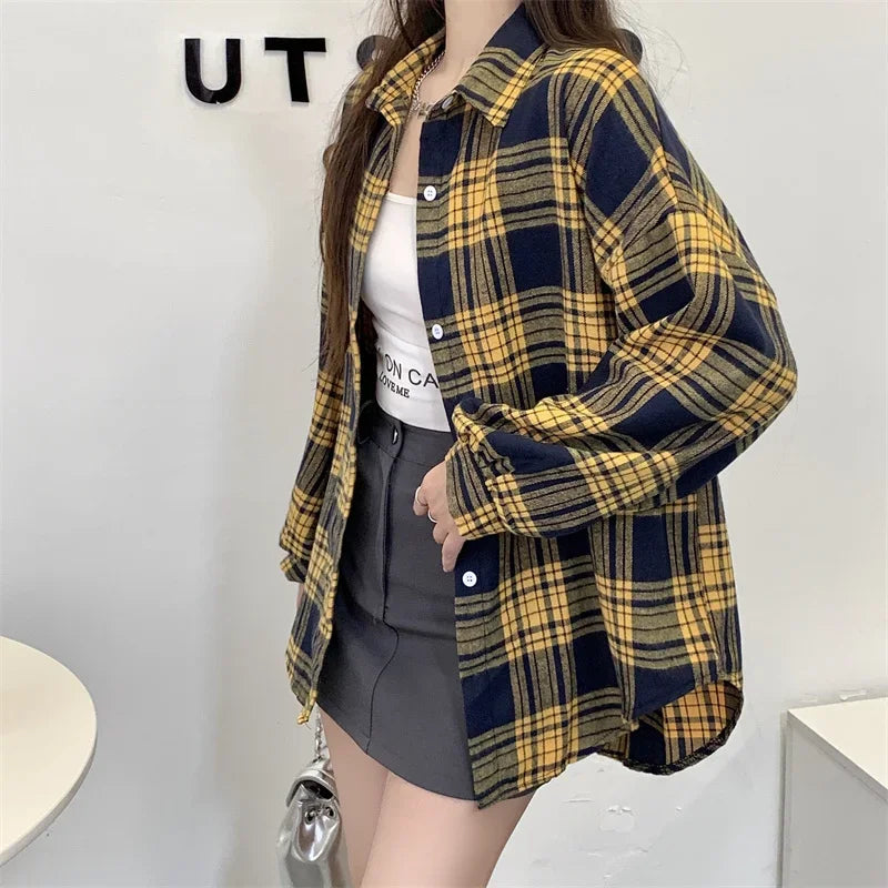 Women's Checked Collared Long Sleeve Shirt