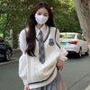 Japanese Cute School Uniform Women Korean Winter Knitting Sweater Skirt Sets V-neck Long Sleeve Jk Uniform School Girl Cosplay