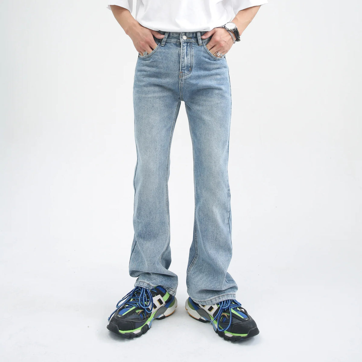 Men's Distressed Flared Denim Jeans for Casual Everyday Wear