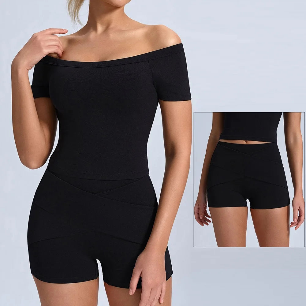 Women's Off-Shoulder Top and Shorts Workout Set