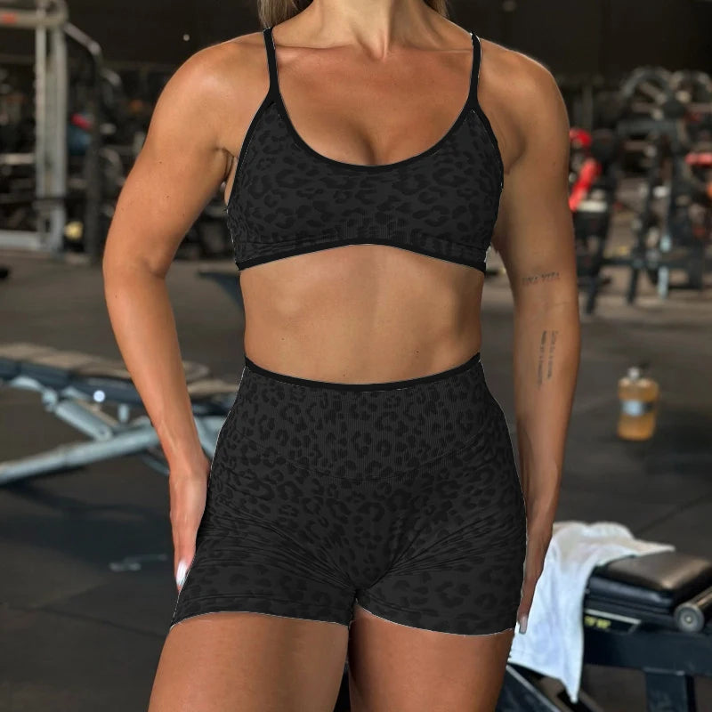 Women's Leopard Bra And Bottoms Yoga Set For Workout Outfits