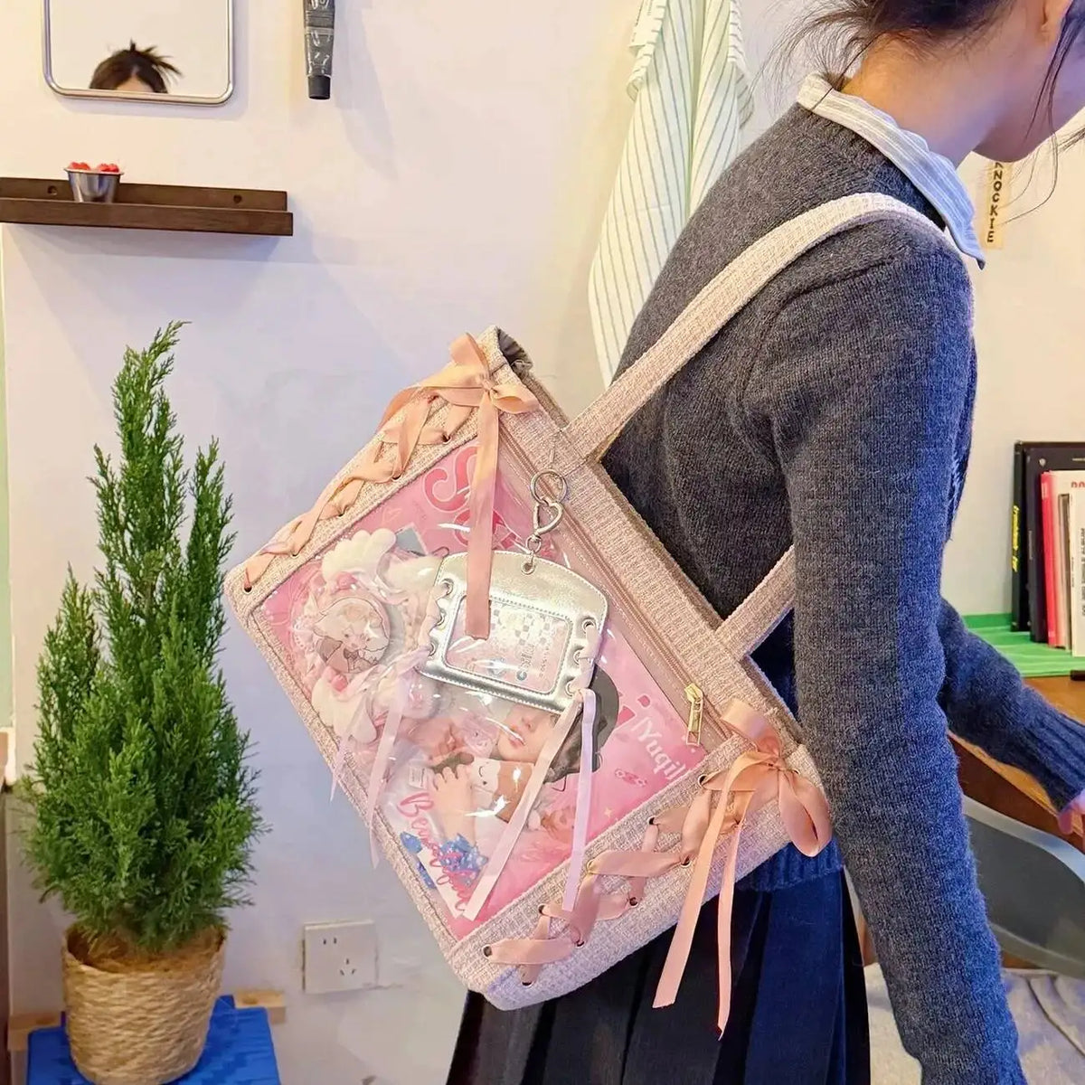 Decorative Display Tote Bag with Transparent Front Pocket