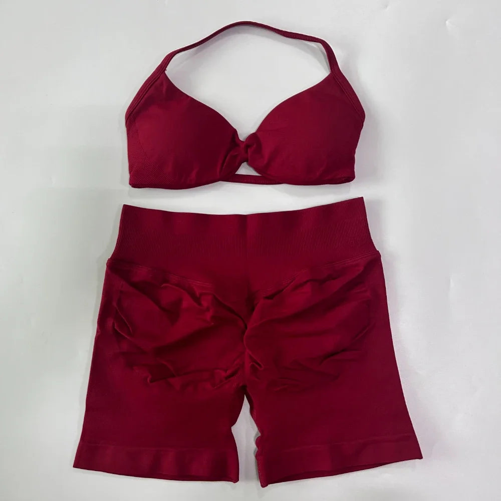 Women's Thin Strap Bra And Shorts Yoga Set