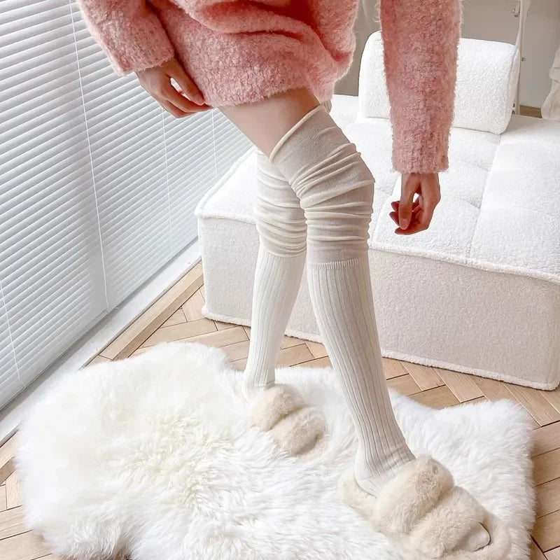 Solid Thigh High Socks with Long Knit Styling