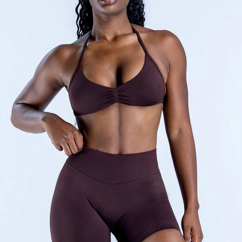 Women's Strappy Bra And Shorts Yoga Set For Workout Outfits