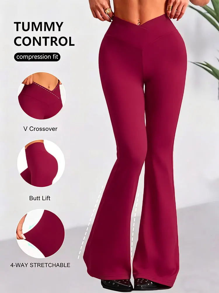Women's Cross Waist Flared Leggings For Workout Outfits